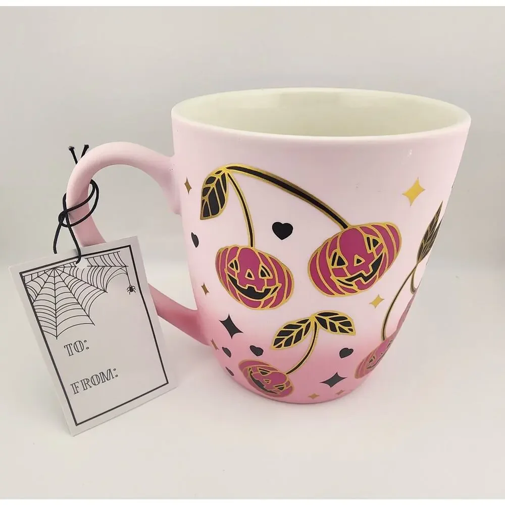 Cobwebs & Cauldrons Halloween Mug Pink Jack O Lantern Spooky Summerween